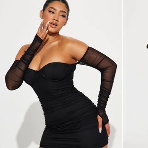 Black mesh mini dress